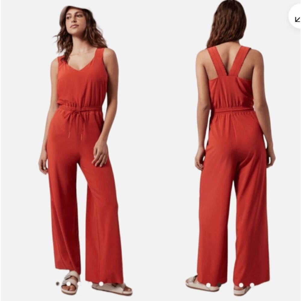 Athleta Savannah Jumpsuit Jumper Romper Tie Waist V Neck Wide Leg Size 2